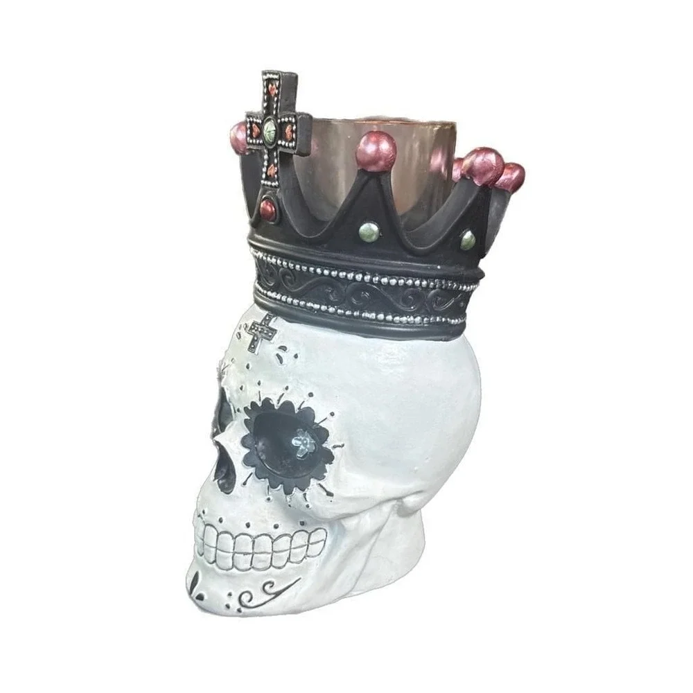 Orchard Supply Day of the Dead Skull Candle Holder with Jeweled Crown